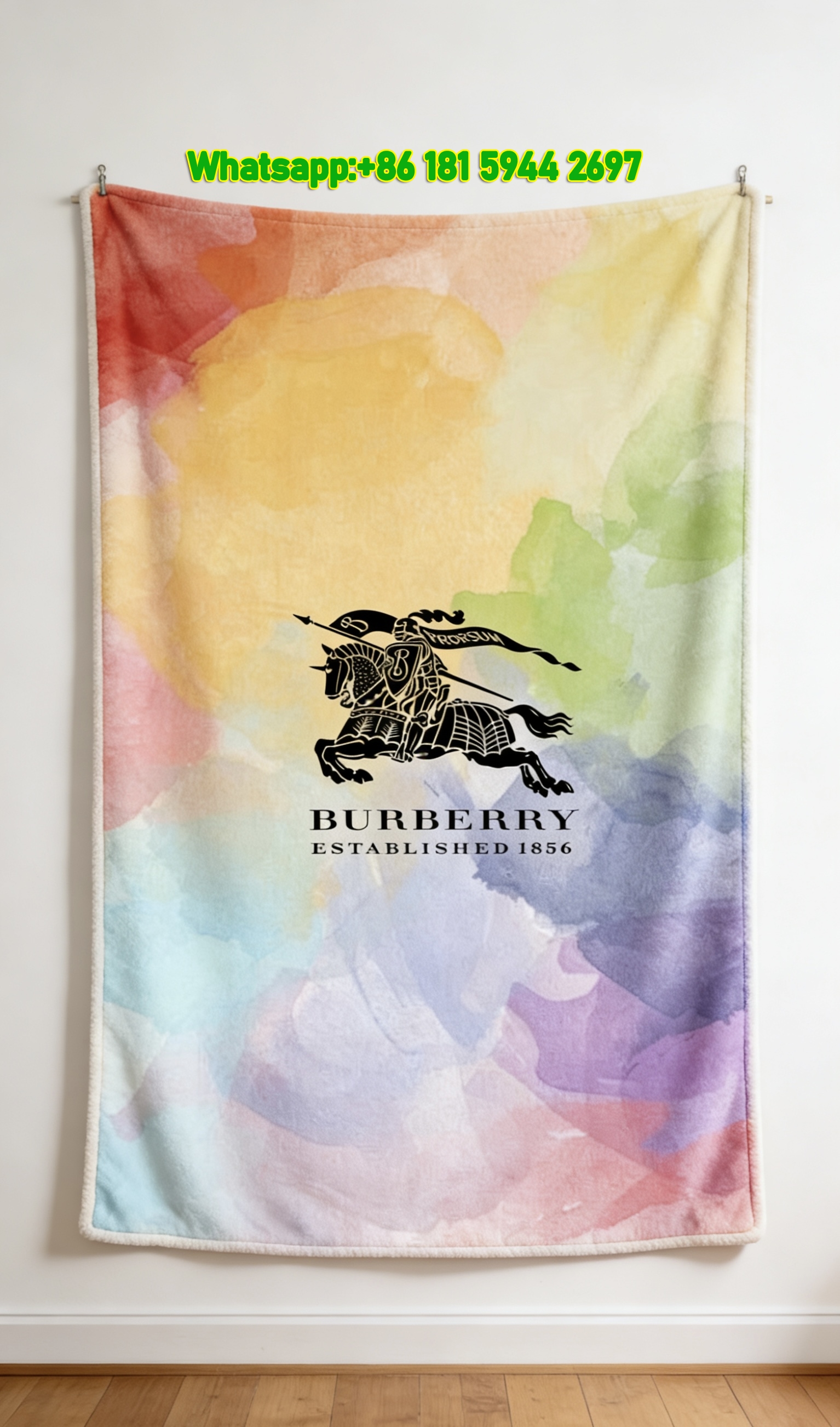 Burberry Equestrian Knight Watercolor Flannel Throw Blanket B108